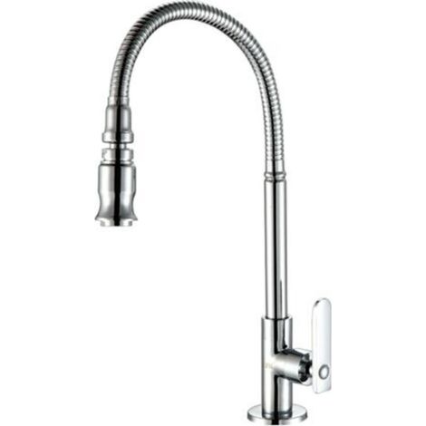Küchen- und Gartenarmatur aus Edelstahl mit 360 Grad schwenkbarem Auslauf und Ausziehbrause, für Spüle, Waschküche, nur Kaltwasser, Chromoberfläche (Ohne Schlauch)