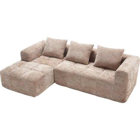 Sofá esquinero moderno en L de 3 plazas en chenilla color caqui con chaise longue y 3 cojines (1/5)
