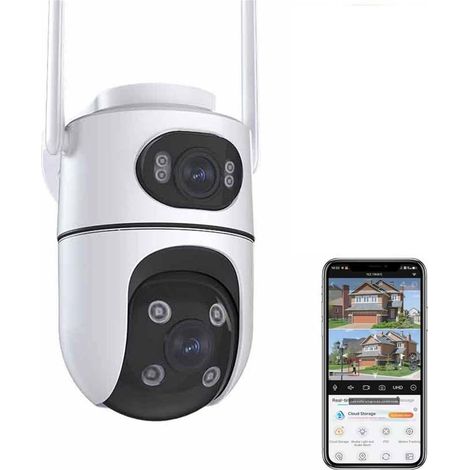 Caméra extérieure 4K HD à Double Objectif Wi-FI, caméra PTZ 2K avec Suivi Automatique, étanche, Surveillance(ADD 64G) (1/5)