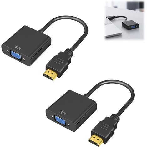 Adaptateur HDMI vers VGA (lot de 2), adaptateur VGA vers HDMI, connecteur HDMI mâle vers VGA femelle pour ordinateur portable, moniteur, projecteur, téléviseur HD, PC, écran, projecteur (1/5)