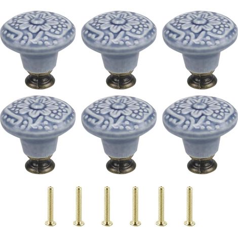 6 Pièces Boutons de Meubles Solides, Boutons de Porte en Céramique, Boutons D'armoire Solides à Trou Unique, pour Commode, Poignées D'Armoires de Cuisine, Poignées de Placard(Gris) (1/5)