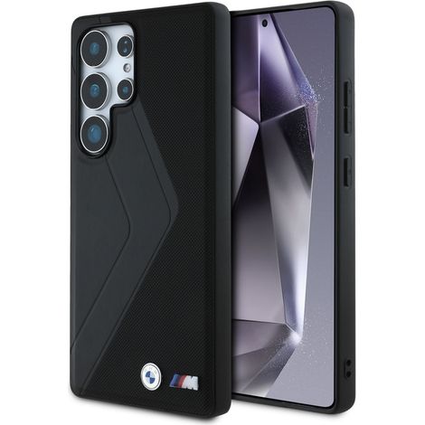 BMW Lederhülle mit übergroßen Streifen und MagSafe-Design für Samsung Galaxy S25 Ultra, schwarz (1/5)