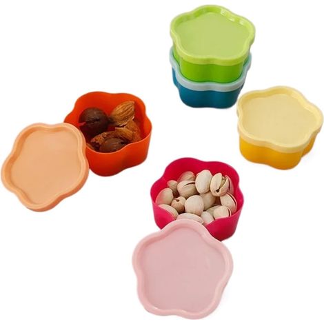 Set of 5 - Mini Food Containers - 6.5 x 6.5 x 2.5 cm - Airtight & Reusable - For Snacks, Nuts, Fruit & Small Items - Plastic - Mul (1/5)