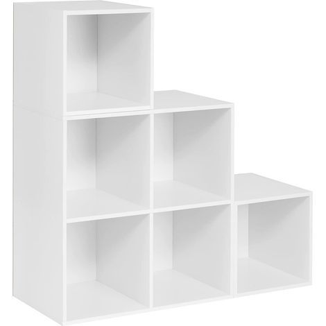 Woltu – Bibliothèque escalier 6 compartiments – Bois d’ingénierie blanc – Dimensions 90x30x90 cm – Capacité 10 kg par cube – Assemblage facile