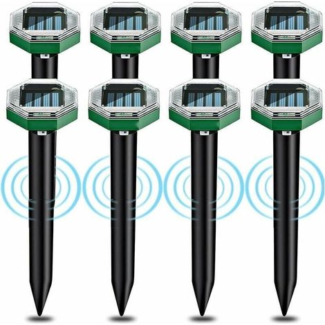 Lot de 8 répulsifs solaires à ultrasons anti-taupes Tigrezy, indice d'étanchéité IP65, utilisables dans les jardins, terrasses et pelouses pour repousser les taupes. (1/4)