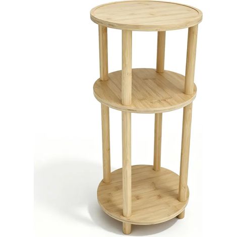 Table d'appoint ronde en bois 3 niveaux, 65 x 30 cm, petite table ronde salon chambre (1/5)