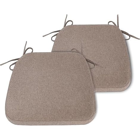 Coussin de chaise en forme de D Millsilo, assise rembourrée pour salle à manger avec liens et housse amovible, revêtement antidérapant, paire de 2 coussins, 42 x 41 x 5 cm, café clair (1/5)