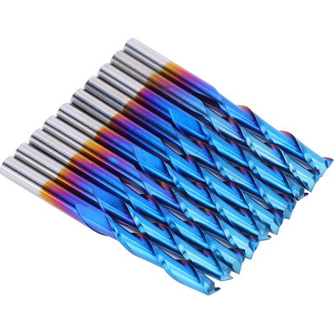 10 Fräser, 2-schneidiger Spiralfräser mit Flachkopf, blaue Beschichtung, Wolframstahl, 3,175 x 20 mm (1/5)