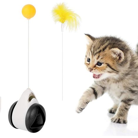Jouet interactif à roulettes pour chats d'intérieur, balle à plumes et herbe à chat, jouet d'équilibre et de poursuite pour chatons, jouet d'exercice et de réflexion (1/4)