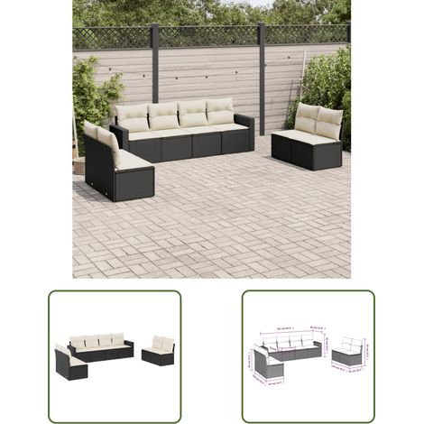 The Living Store Salon de jardin 8 pcs avec coussins noir résine tressée - Ensemble Salon De Jardin - Canapé Extérieur - Meuble Jardin - Résine Tressée - Rotin Synthétique (1/3)