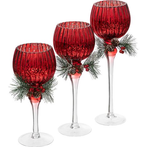 Teelichthalter mit Weihnachtszweig, 3er-Set (1/2)