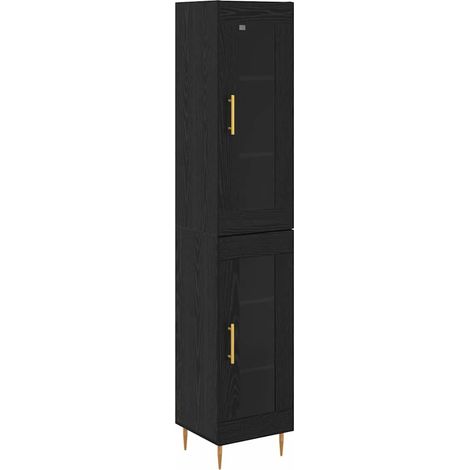 Highboard 2 pcs Black Oak Glass vidaXL (1/5)