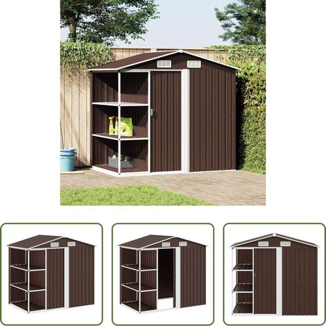 Gartenschuppen - Gartenhaus mit Regal Braun 205x130x183 cm Eisen (1/5)