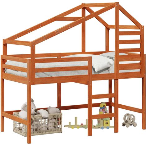 Loft Bed Frame Wax Brown 90 x 190 cm Solid Pine Wood vidaXL