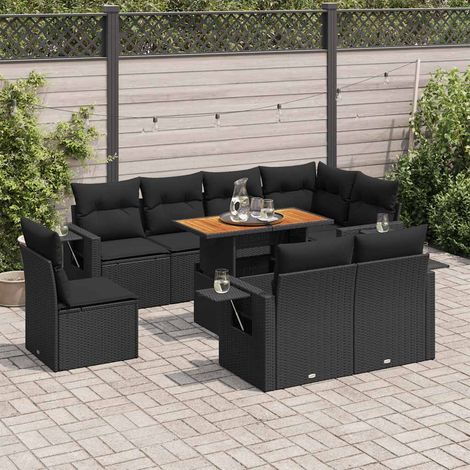 9-tlg. Garten-Sofagarnitur mit Kissen Schwarz Poly Rattan vidaXL (1/5)
