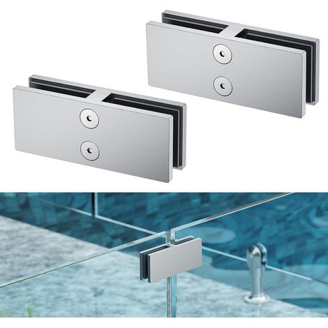 Lot de 2 colliers de serrage à 180 degrés, sans perçage, acier inoxydable 304, pour verre sans cadre de 8 mm à 12 mm, pour balcon, clôture de piscine, rampe, nickel brossé (1/5)