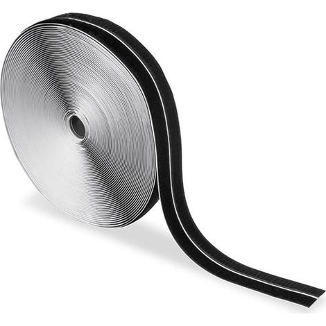 Rollo adhesivo de cierre de gancho y bucle, 20 mm x 25 m, negro (1/3)