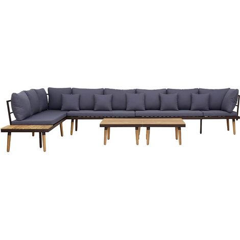 Salon de jardin 8 places Ensemble Table et Chaise de Jardin - avec coussins Bois d'acacia solide BV866664 - BonneVie (1/5)