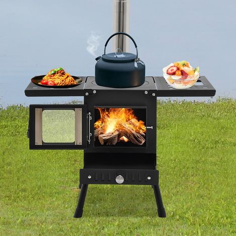 Holzofen für Outdoor & Zelt Zeltheizung Tragbarer Campingofen mit Schornstein Zusammenklappbarer Backofen Zeltofen Camping Zubehör