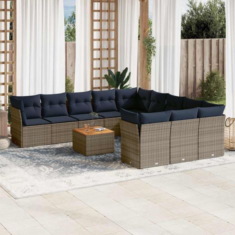 vidaXL Salon de jardin avec coussins 12 pcs gris résine tressée (1/5)