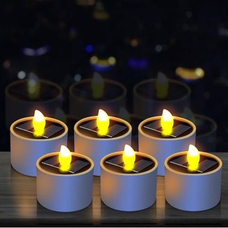 Lot de 6 bougies solaires réutilisables, étanches à l'eau chaude, vacillantes, rechargeables, pour extérieur, jardin, fête, balcon, mariage, festival (1/5)