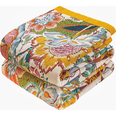 Couvre-lit double face 100 % coton - Couverture bohème décorative avec broderie à motifs floraux - Couverture de canapé, couverture de fauteuil ou jeté de lit - Pour toutes les saisons - 150 x (1/5)