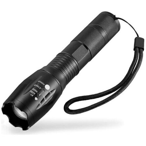 BUNTHAUS Lampe Torche LED Ultra puissante XML-T6 Lampe Torche Militaire utilisable pour vélo ou randonnées et 5 Modes Dont Flash Anti-agression, zooms et portée de 500m. Conception Antichoc