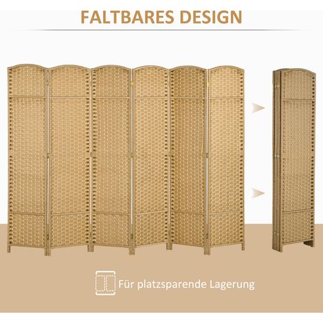 Paravent pliable 6 panneaux, séparation de pièce, cloison décorative pour salon, chambre, bureau à domicile, couleur naturelle (1/5)