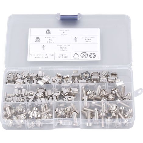 Kit de 50 écrous M5 et vis M5x20 en fer nickelé, à trous carrés métriques, pour montage sur rack, idéal pour la navigation de plaisance, les yachts et les camping-cars. (1/5)