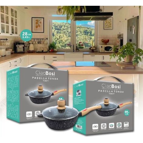 Linq - Padella Tonda Con Manico In Legno Coperchio In Vetro 28cm 3,45lt Cucina T-9477 - (1/5)