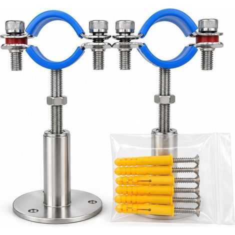 Collier de serrage réglable en hauteur en acier inoxydable - Montage mural/au plafond pour tubes de 32 mm à 34 mm, support de tuyau à charge lourde avec matériel de fixation, lot de 2 (1/5)