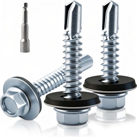 45 Pièces Vis Autoforeuse Metal 5.5 x 50 mm Vis Autoforeuse Inox avec Rondelles D'étanchéité Vise Bac Acier con Kit de Clé à Douille Vise Autoperforante pour Réparations Domestiques Tole Acier (1/5)