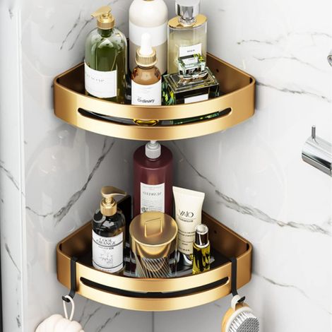 Shelf Douche - Aluminium Mat Sans Perçage - Pour Coin Salle De Bain - 2 Pièces (1/5)