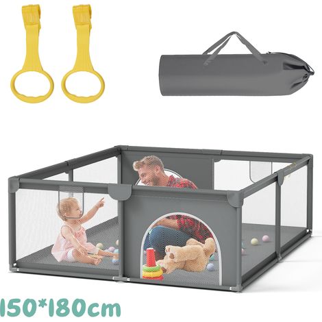 Jiubiaz Baby Laufgitter Laufstall Absperrgitter 150x180cm Krabbelgitter mit Rutschfester Basis, atmungsaktivem Netz Sicherheitsspielplatz
