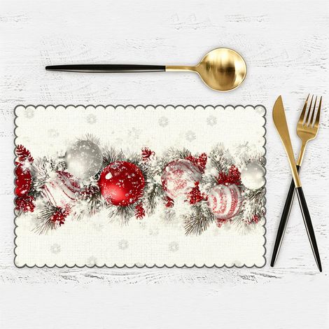 Set da Tavola Natale in Cotone e Lino 40x60 cm – Motivo Cartoon Festivo, Antiscottatura – Design Elegante e Morbido – Ideale per Pranzi Natalizi in Famiglia (1/4)
