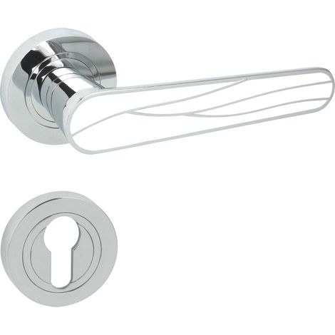 DOMINO Poignée de porte SNAP R M6 Blanc PZ Poignée avec plaque PZ pour cylindre profilé Chrome brillant/blanc (1/5)