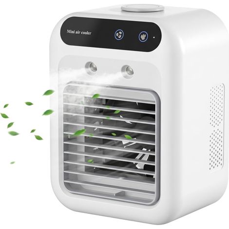 Climatiseur Portable Rechargeable – Mini Refroidisseur d'air avec humidification par pulvérisation et minuterie de 8 Heures, Blanc. (1/5)