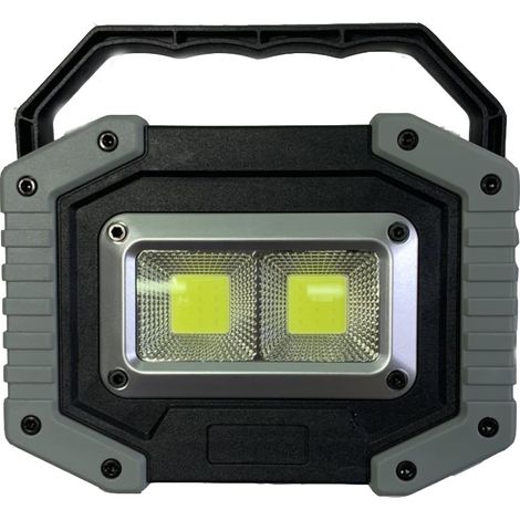 Projecteur de chantier, lampe de travail LED rechargeable par USB ultra lumineuse étanche IP65 avec support pour camping, pêche, atelier, chantier de construction, noir (1/5)