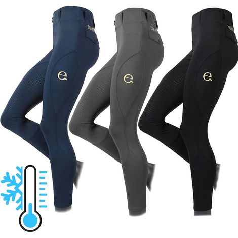 XL, BIANCO: Leggings equitazione donna modello Demetra Winter in tessuto tecnico full grip con rivestimento in pile