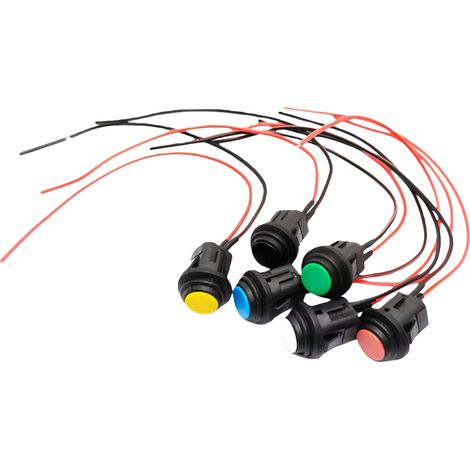 Interrupteur à bouton-poussoir étanche 14 mm à enclenchement, rond, 2 broches, à réarmement automatique, normalement ouvert, avec verrouillage automatique. Comprend 6 nappes autobloquantes de 10 cm de (1/2)