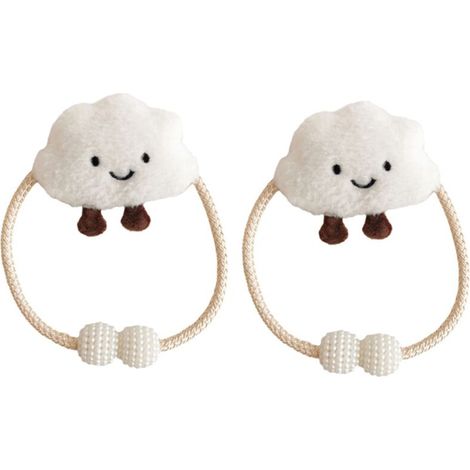 Lot de 2 embrasses de rideaux - Nuages de dessin animé - Avec corde - Nuages 3D - Pour décoration de chambre d'enfant - Blanc (1/5)