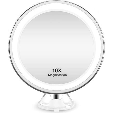 Miroir de maquillage à ventouse UNIQ avec lumière LED et grossissement x10 - Blanc (1/4)