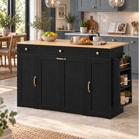 Buffet 136x65x90 cm en MDF noir et naturel avec rangement FloraGrace (1/5)