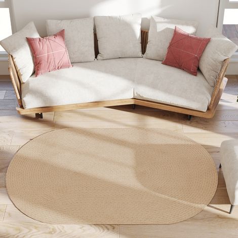 Alfombra Salón 170x120 cm Beige Lavable Tejido a Mano Estilo Rústico