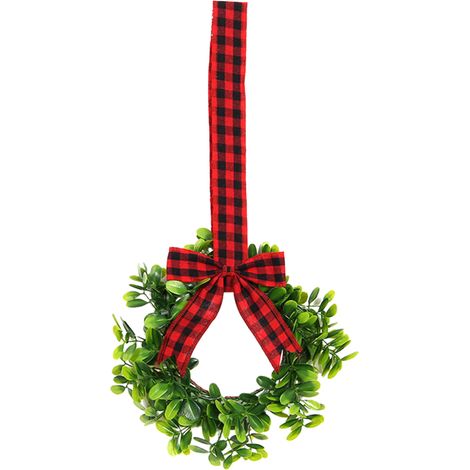 Mini Xmas Kitchen Cabinet Wreaths Small Xmas Artificial Wreaths with Plaid Bow for Door Window Wall (1/2)