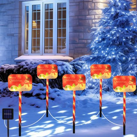 Luminaire Solaire En Forme De Sucette De Noël - 5 Led - Étanche Ip55 - Pour Extérieur Jardin Allée - 1 Pièce (1/5)