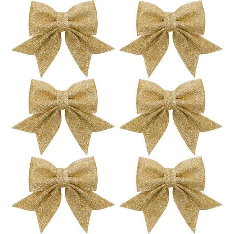 Glitter Christmas Bows - Satin Bows - Christmas Tree Decoration - Gold (1/5)
