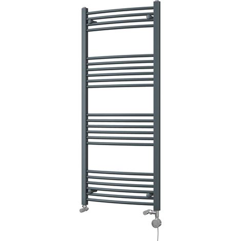 Zennor - Anthracite Dual Fuel Towel Rail H1400mm x W600mm Thermostatic - Curved (1/3)