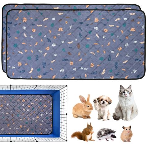 Lot de 2 tapis réutilisables pour cochons d'Inde : 61 × 120 cm, lavables, tapis pour animaux de compagnie pour lapins, hamsters, réutilisables pour cage de cochon de Guinée, coussinets lavables (1/5)