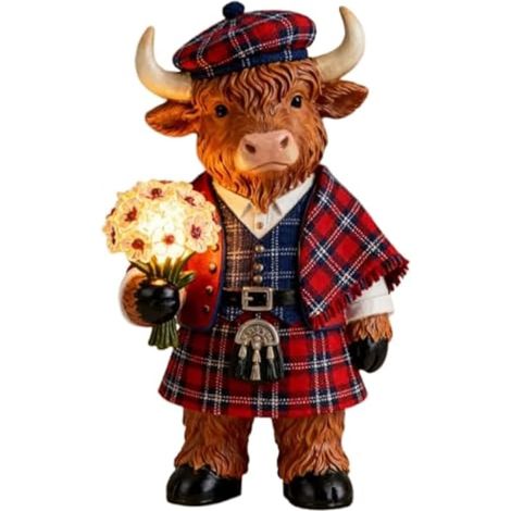 Lampe bouquet de vache écossaise, adorable décoration de Nol en résine pour chambre à coucher, salon, centre de table, idée cadeau unique pour les amateurs de décoration d'intérieur (rouge) (1/5)